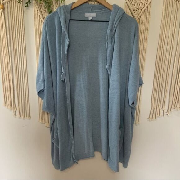 BAREFOOT DREAMS Cozy Chic Ultra Lite Full Zip Short Sleeve Hoodie Blue Size 1X - Picture 3 of 10